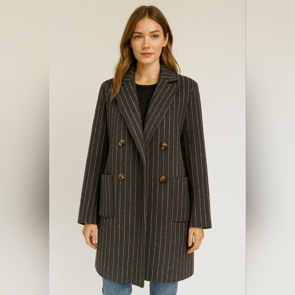Chic Double-Breasted Striped Trench Coat
